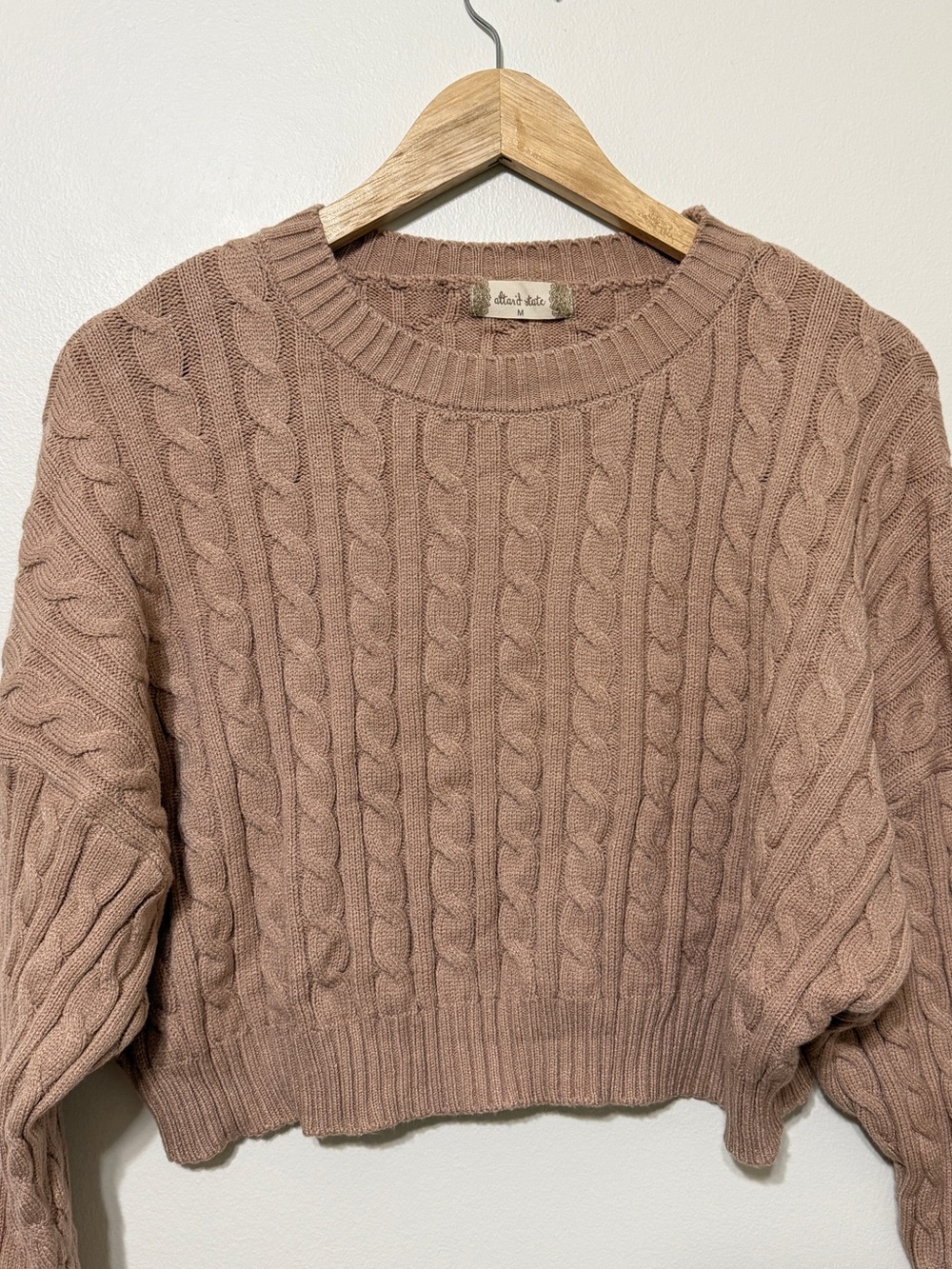 Altar’d State Cable-knit cropped crew-neck sweater size medium tan brown - Picture 3 of 8